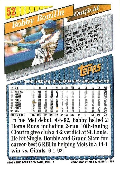 Bobby Bonilla  baseball card collectible - Main Image 2