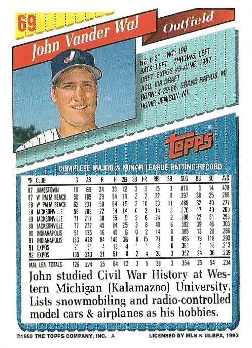John Vander Wal  baseball card collectible - Main Image 2
