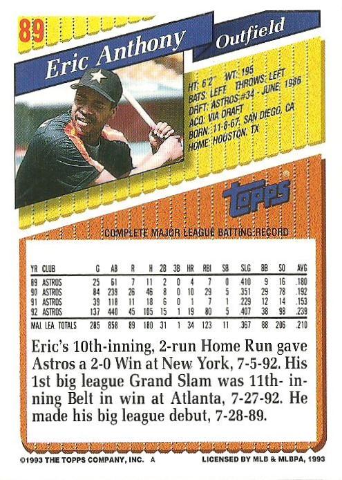 Eric Anthony  baseball card collectible - Main Image 2
