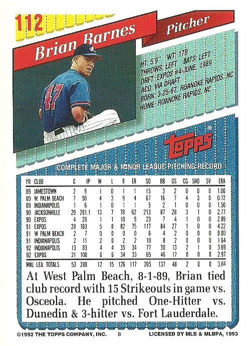 Brian Barnes  baseball card collectible - Main Image 2