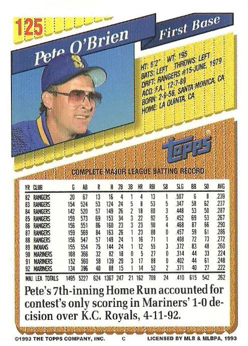 Pete O’Brien  baseball card collectible - Main Image 2