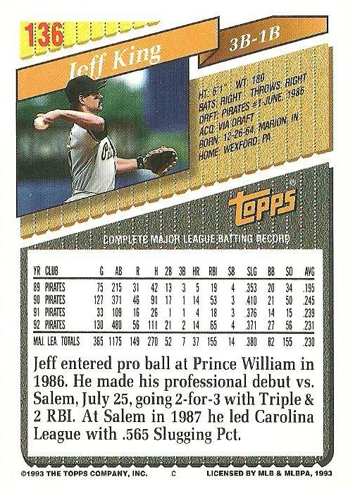 Jeff King  baseball card collectible - Main Image 2