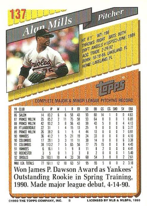 Alan Mills  baseball card collectible - Main Image 2