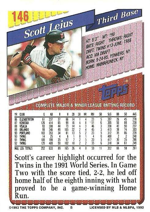 Scott Leius  baseball card collectible - Main Image 2