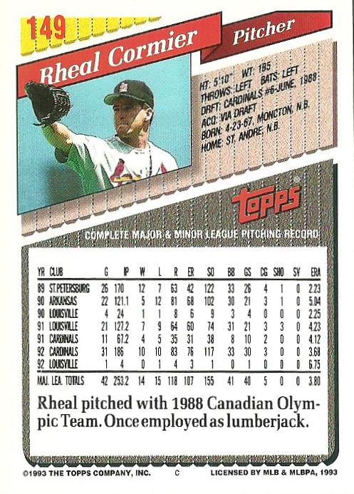 Rheal Cormier  baseball card collectible - Main Image 2