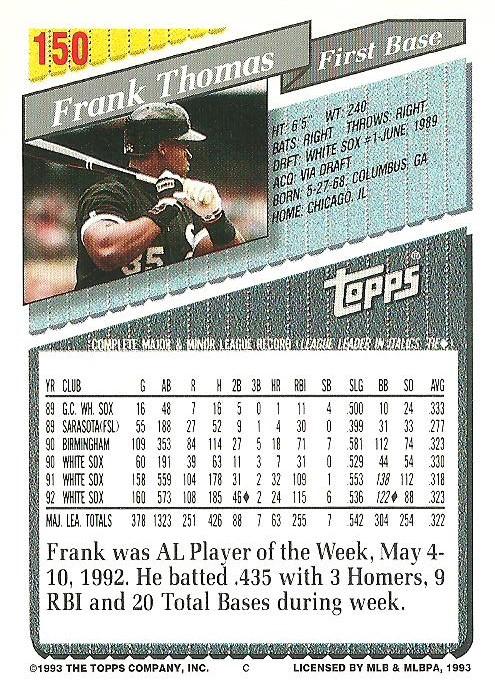 Frank Thomas  baseball card collectible - Main Image 2
