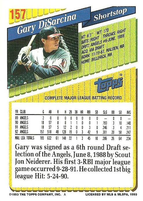 Gary DiSarcina  baseball card collectible - Main Image 2