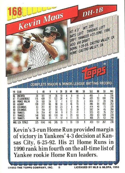 Kevin Maas  baseball card collectible - Main Image 2