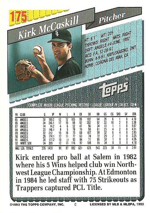 Kirk McCaskill  baseball card collectible - Main Image 2