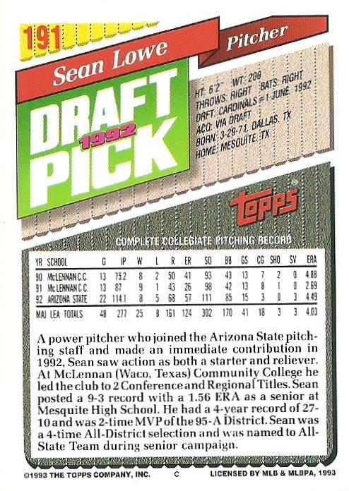 Sean Lowe  baseball card collectible - Main Image 2