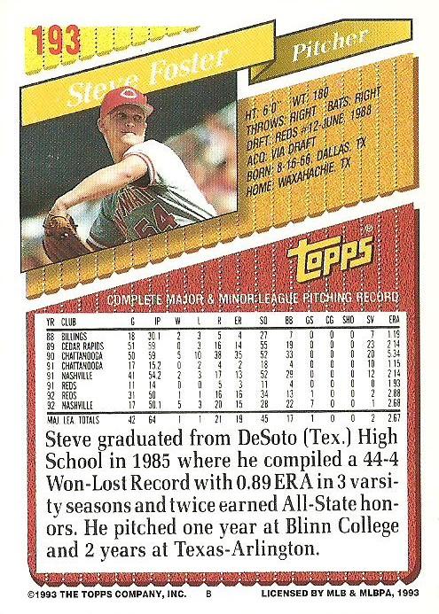 Steve Foster  baseball card collectible - Main Image 2