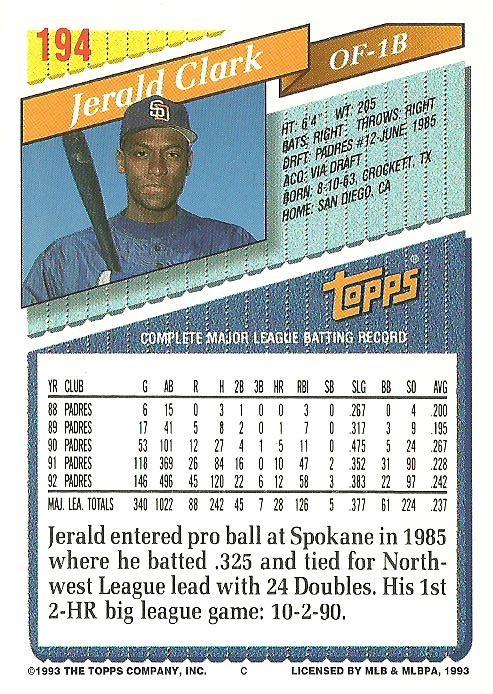 Jerald Clark  baseball card collectible - Main Image 2