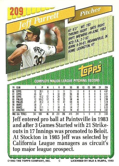 Jeff Parrett  baseball card collectible - Main Image 2