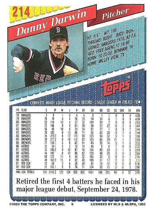 Danny Darwin  baseball card collectible - Main Image 2