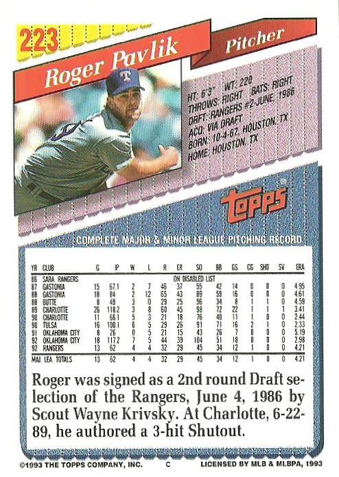 Roger Pavlik  baseball card collectible - Main Image 2