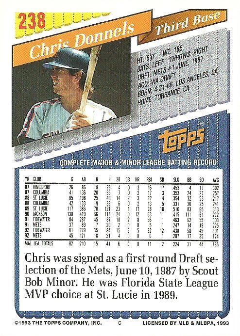 Chris Donnels  baseball card collectible - Main Image 2