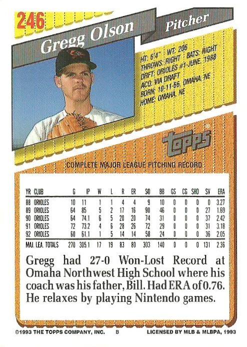 Gregg Olson  baseball card collectible - Main Image 2
