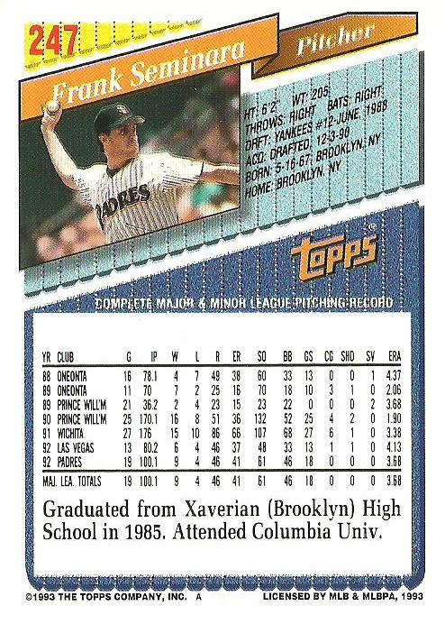 Frank Seminara  baseball card collectible - Main Image 2