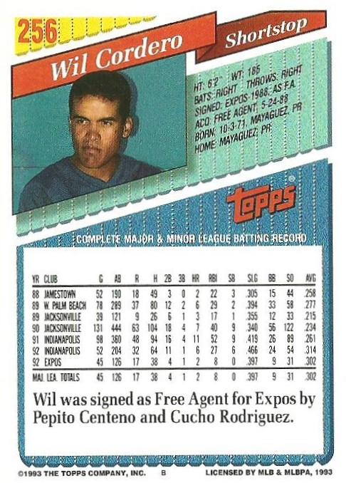 Wil Cordero  baseball card collectible - Main Image 2