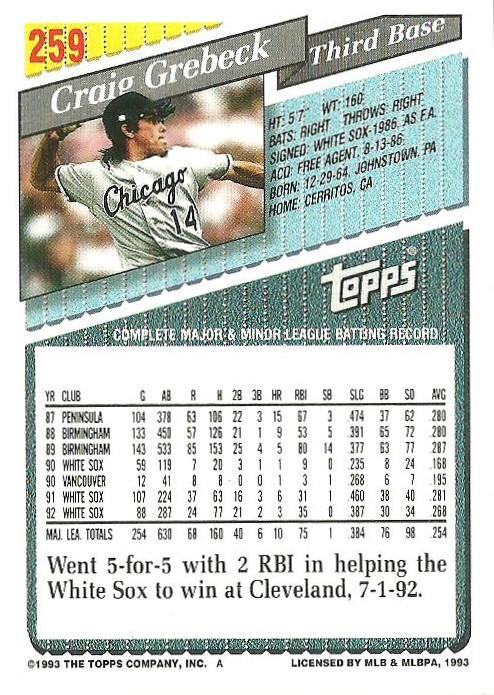 Craig Grebeck  baseball card collectible - Main Image 2