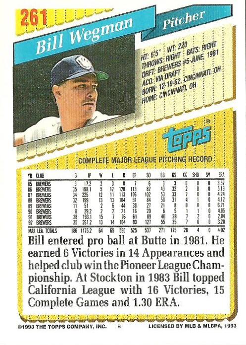 Bill Wegman  baseball card collectible - Main Image 2