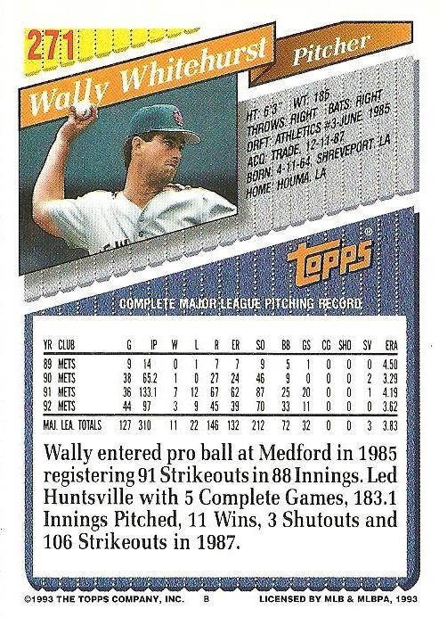 Wally Whitehurst  baseball card collectible - Main Image 2