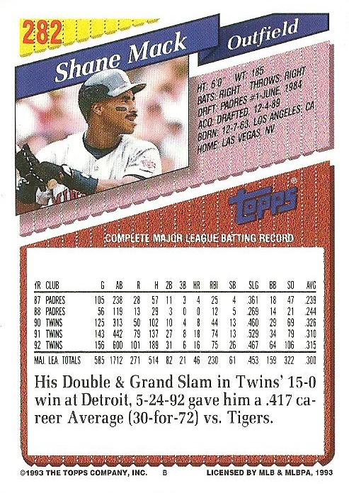 Shane Mack  baseball card collectible - Main Image 2