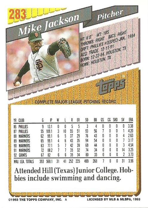 Mike Jackson  baseball card collectible - Main Image 2