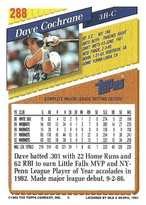 Dave Cochrane  baseball card collectible - Main Image 2