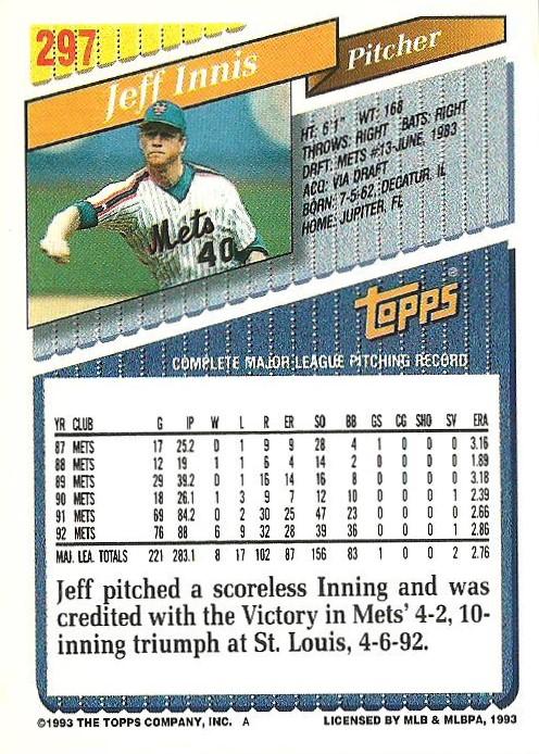 Jeff Innis  baseball card collectible - Main Image 2