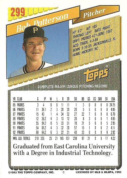 Bob Patterson  baseball card collectible - Main Image 2