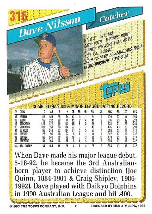 Dave Nilsson  baseball card collectible - Main Image 2