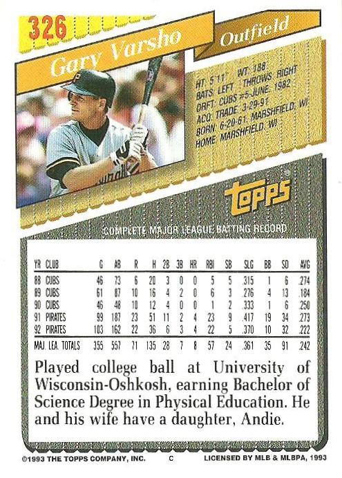 Gary Varsho  baseball card collectible - Main Image 2