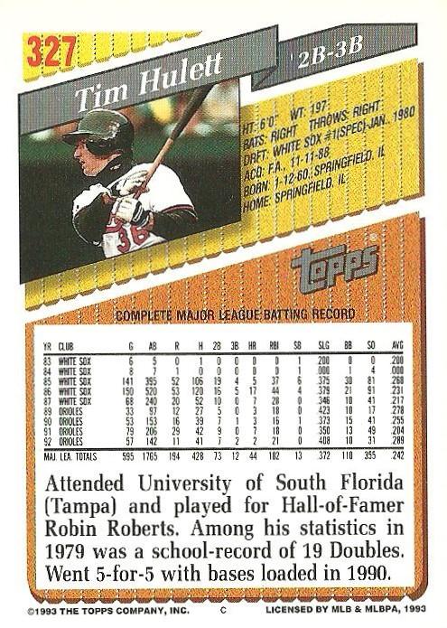 Tim Hulett  baseball card collectible - Main Image 2