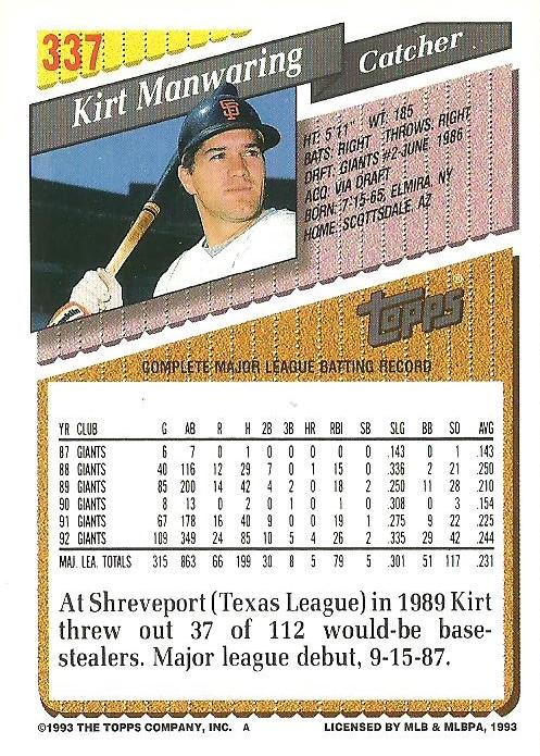 Kirt Manwaring  baseball card collectible - Main Image 2