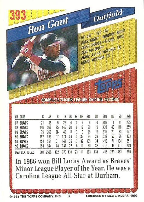 Ron Gant  baseball card collectible - Main Image 2