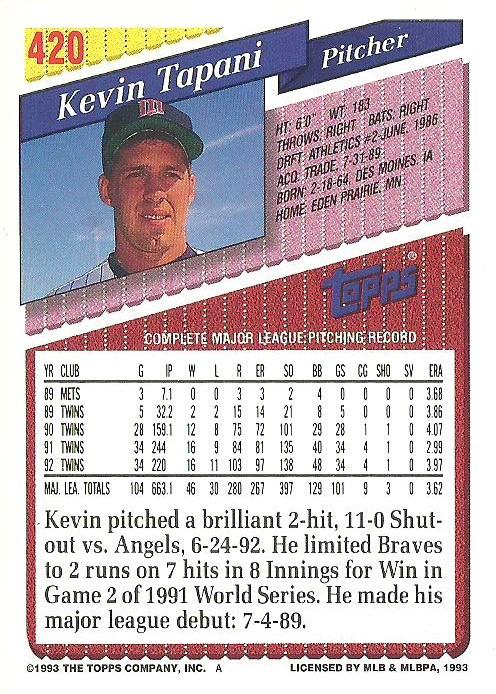 Kevin Tapani  baseball card collectible - Main Image 2