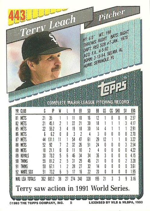 Terry Leach  baseball card collectible - Main Image 2