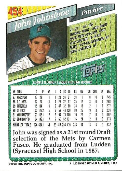 John Johnstone  baseball card collectible - Main Image 2