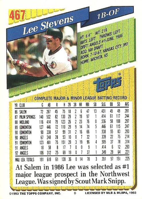 Lee Stevens  baseball card collectible - Main Image 2