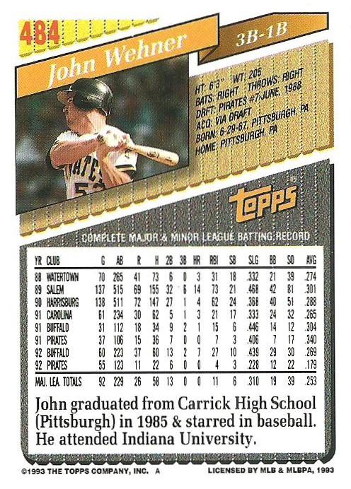John Wehner  baseball card collectible - Main Image 2