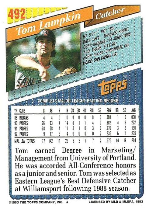 Tom Lampkin  baseball card collectible - Main Image 2