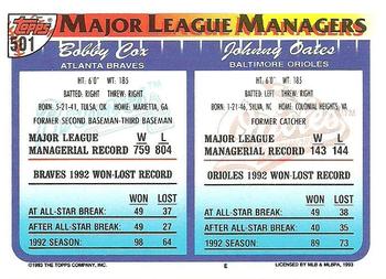 Johnny Oates / Bobby Cox  baseball card collectible - Main Image 2