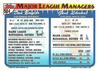 Gene Lamont / Don Baylor  baseball card collectible - Main Image 2