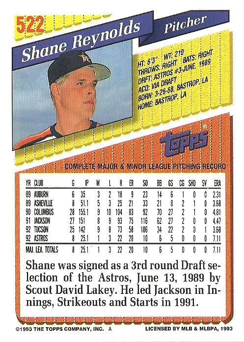 Shane Reynolds  baseball card collectible - Main Image 2