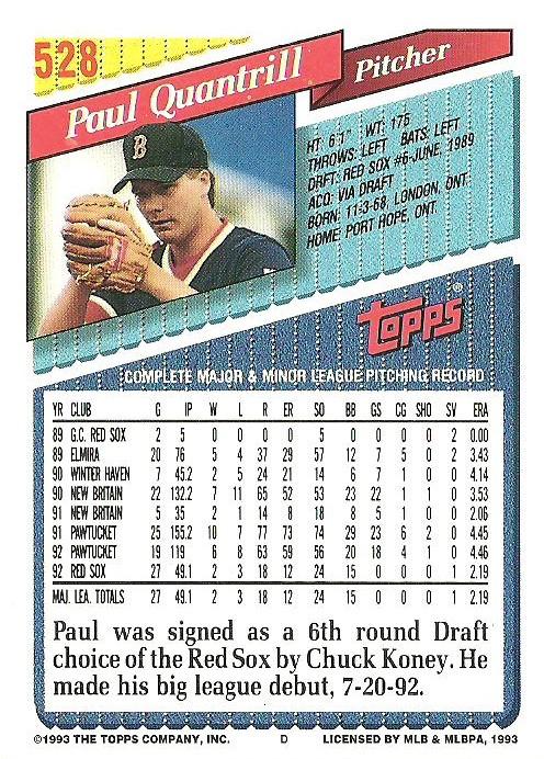Paul Quantrill  baseball card collectible - Main Image 2