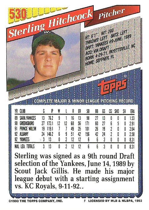 Sterling Hitchcock  baseball card collectible - Main Image 2