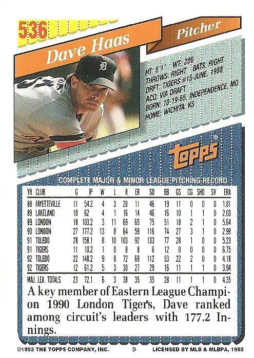 Dave Haas  baseball card collectible - Main Image 2