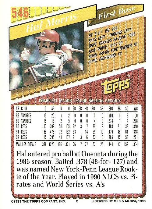 Hal Morris  baseball card collectible - Main Image 2