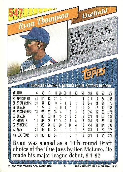 Ryan Thompson  baseball card collectible - Main Image 2
